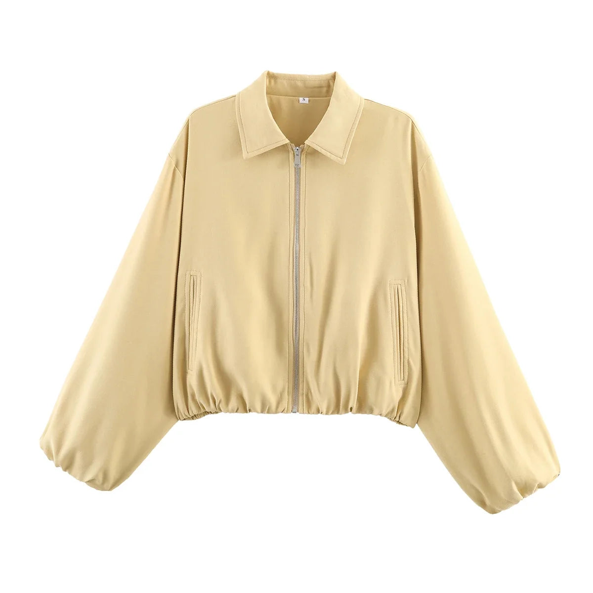 Damen Cropped Jacke Reißverschluss Stehkragen Langarm