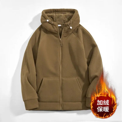 Unisex Kapuzenjacke mit Reißverschluss und Futter - Bequeme Winter Fleecejacke