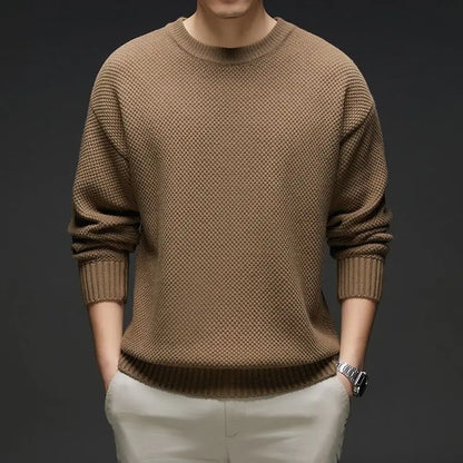 Herren Strukturierter Pullover Rundhals Grau Langarm Strickpullover