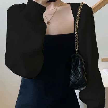 Damen Strick Shrug Rippstrick Bolero Langarm