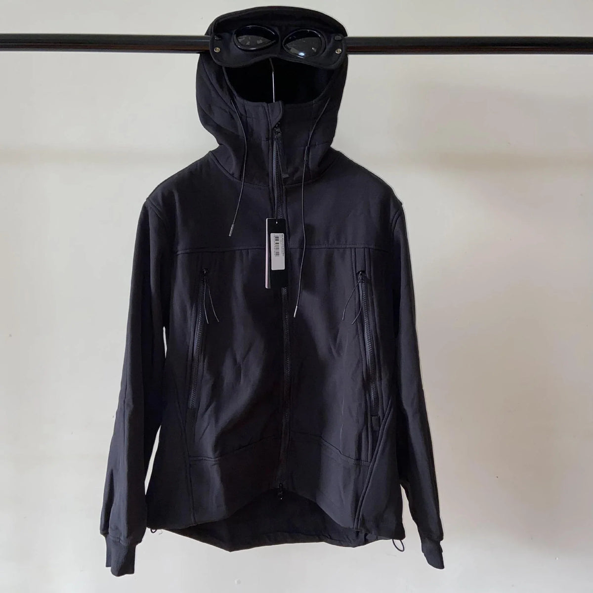 Unisex Kapuzenjacke Softshell mit Brillen-Kapuze Schwarz