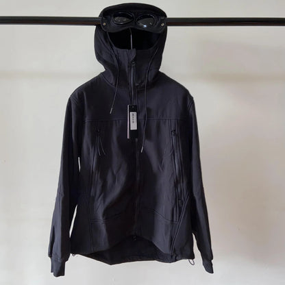 Unisex Kapuzenjacke Softshell mit Brillen-Kapuze Schwarz