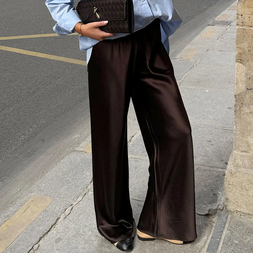 Damen Weite Bein Hose glänzend – Elegante Hose mit weitem Bein in verschiedenen Farben