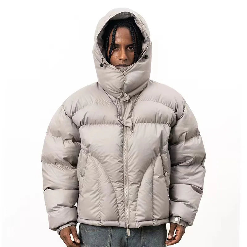Kurze Steppjacke mit Kapuze und Reißverschluss für Herren, Schwarz oder Khaki