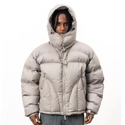 Kurze Steppjacke mit Kapuze und Reißverschluss für Herren, Schwarz oder Khaki