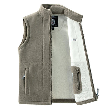 Fleece Weste Stehkragen Herren Outdoor Gilet mit Reißverschluss und Taschen