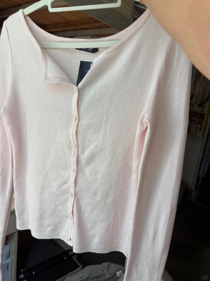 Damen Langarm Stricktop Rosa mit Knöpfen