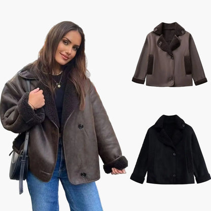 Damen Oversize Streetwear Jacke mit Teddyfutter – Modische Übergangsjacke für Alltag und Freizeit