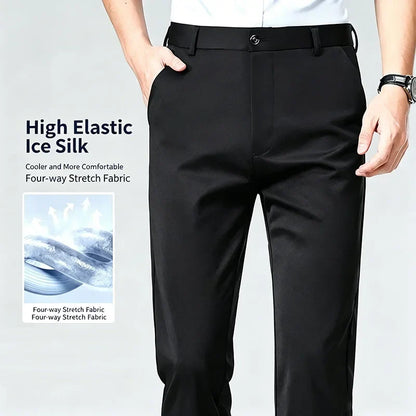 Herren Business Hose Schwarz Gerader Schnitt Elegant