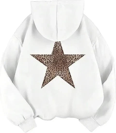 Hoodie Damen mit Leoparden-Stern Aufdruck auf dem Rücken – Oversized Kapuzenpullover