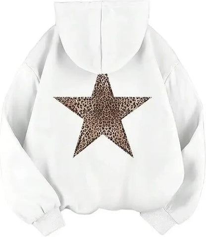 Hoodie Damen mit Leoparden-Stern Aufdruck auf dem Rücken – Oversized Kapuzenpullover
