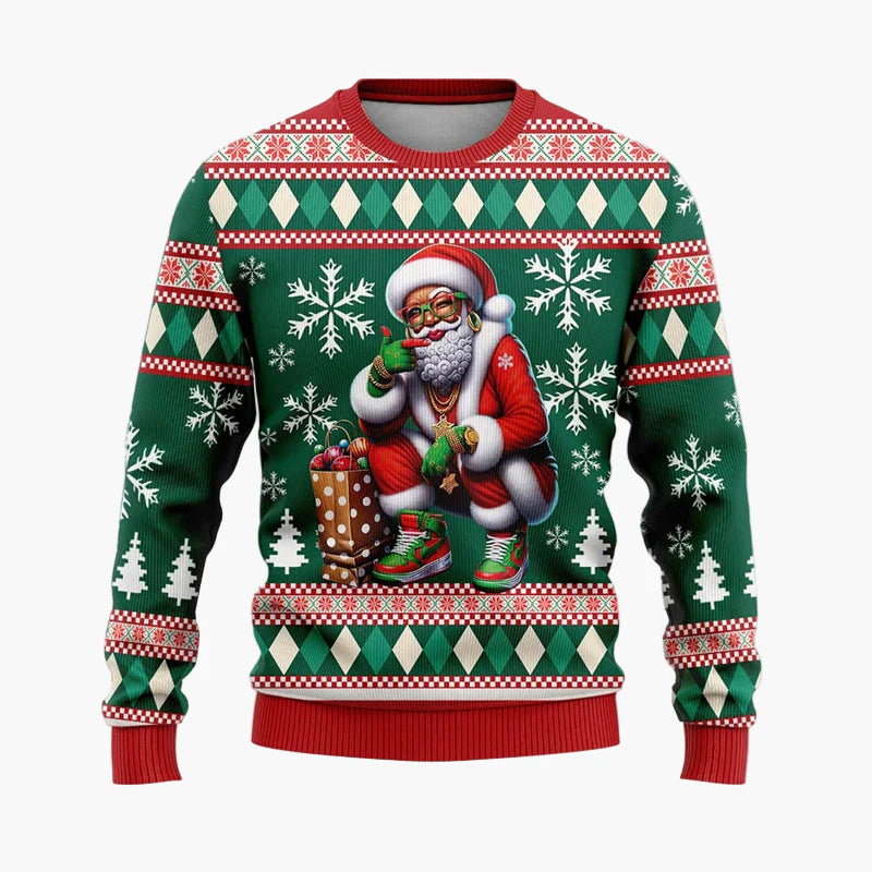Herren Ugly Christmas Sweater Hip Hop Santa – Lustiger Weihnachtspullover für Partys