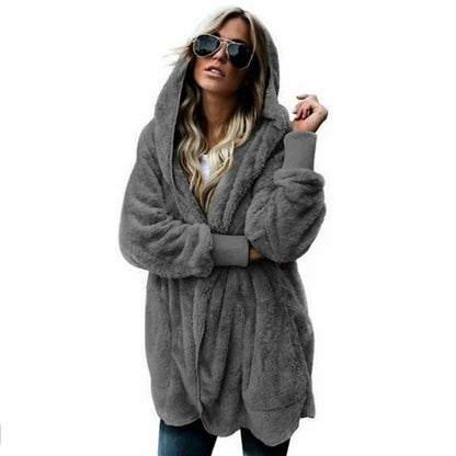 Damen Kuscheliger Teddyfell Cardigan Langarm Offene Vorderseite