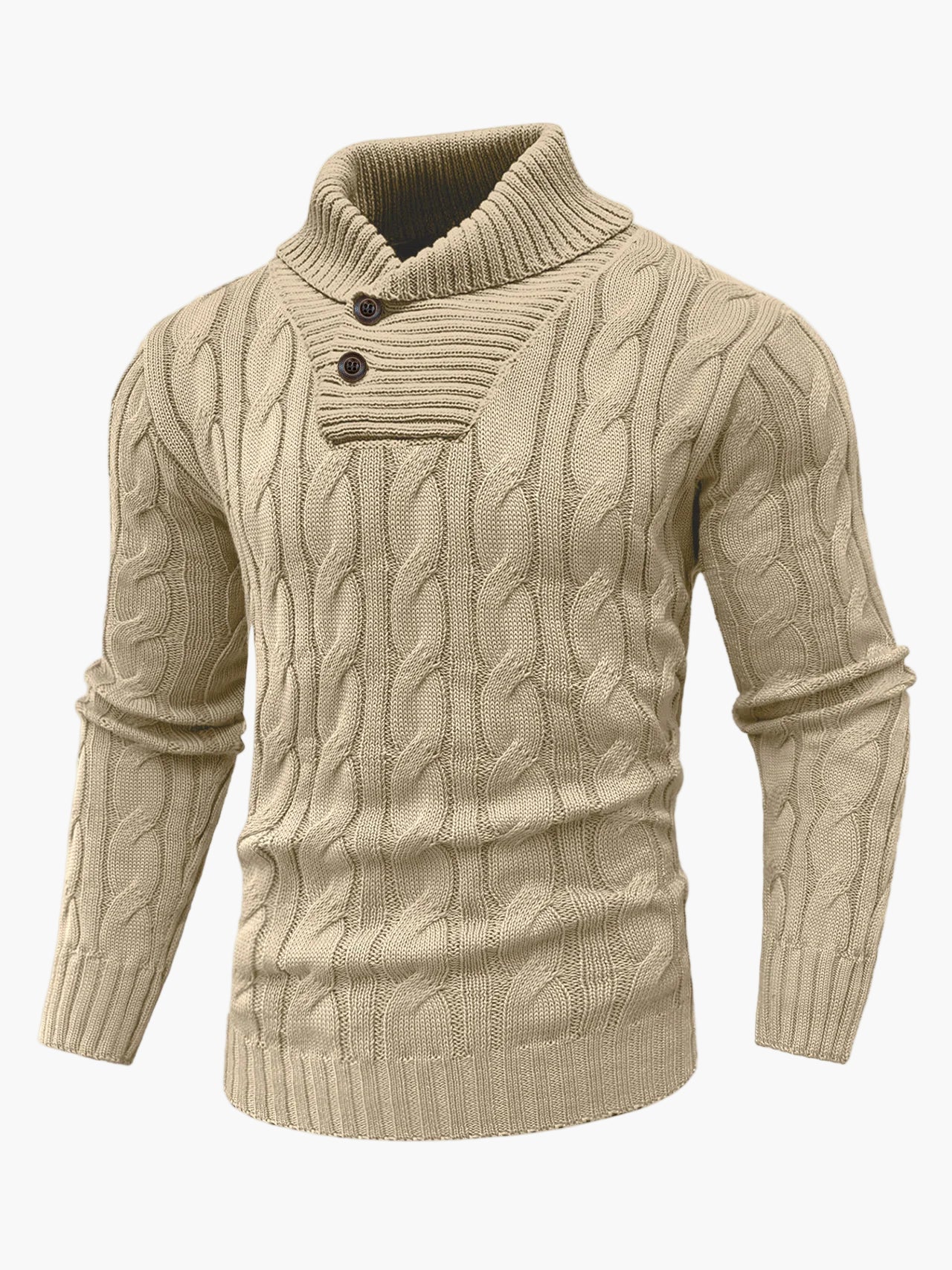 Herren Strickpullover mit Schalkragen und Knopfleiste – Eleganter Freizeitpullover im Zopfmuster für Herbst und Winter
