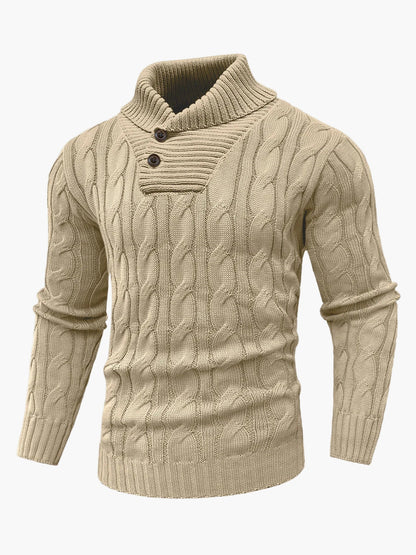 Herren Strickpullover mit Schalkragen und Knopfleiste – Eleganter Freizeitpullover im Zopfmuster für Herbst und Winter