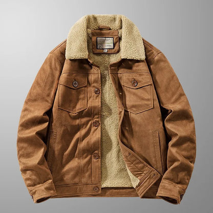 Herren Winterjacke Wildleder-Optik mit Teddyfutter & Sherpa-Kragen, Knopfverschluss