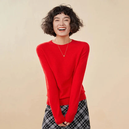 Damen Rundhals Pullover Langarm Basic Strickpullover
