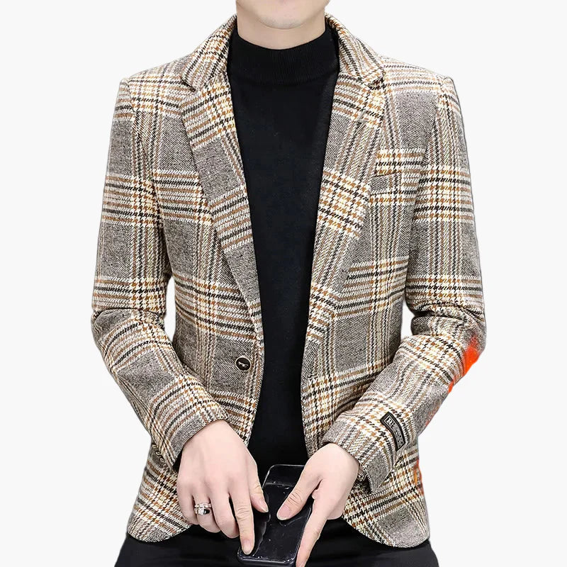 Herren Kariertes Sakko Modern Business Freizeit Eleganter Blazer