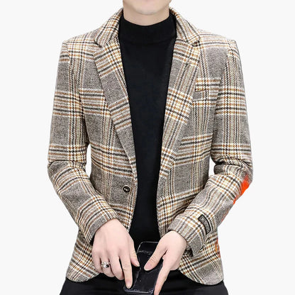 Herren Kariertes Sakko Modern Business Freizeit Eleganter Blazer