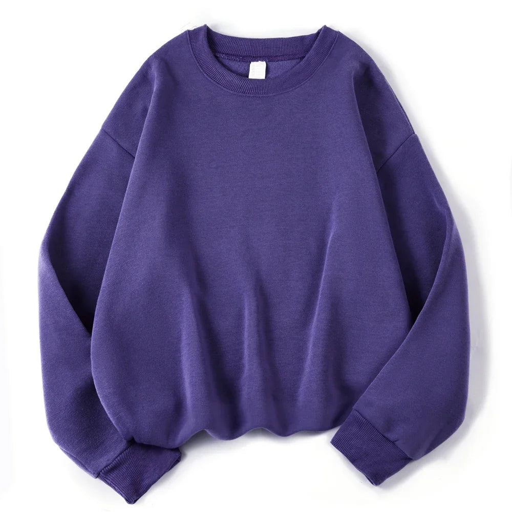 Damen Sweatshirt Lila Oversize Rundhals Langarm Basic-Pullover