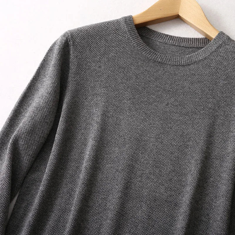 Unisex Langarm-Pullover mit Rundhalsausschnitt Feinstrick Grau Schwarz Braun