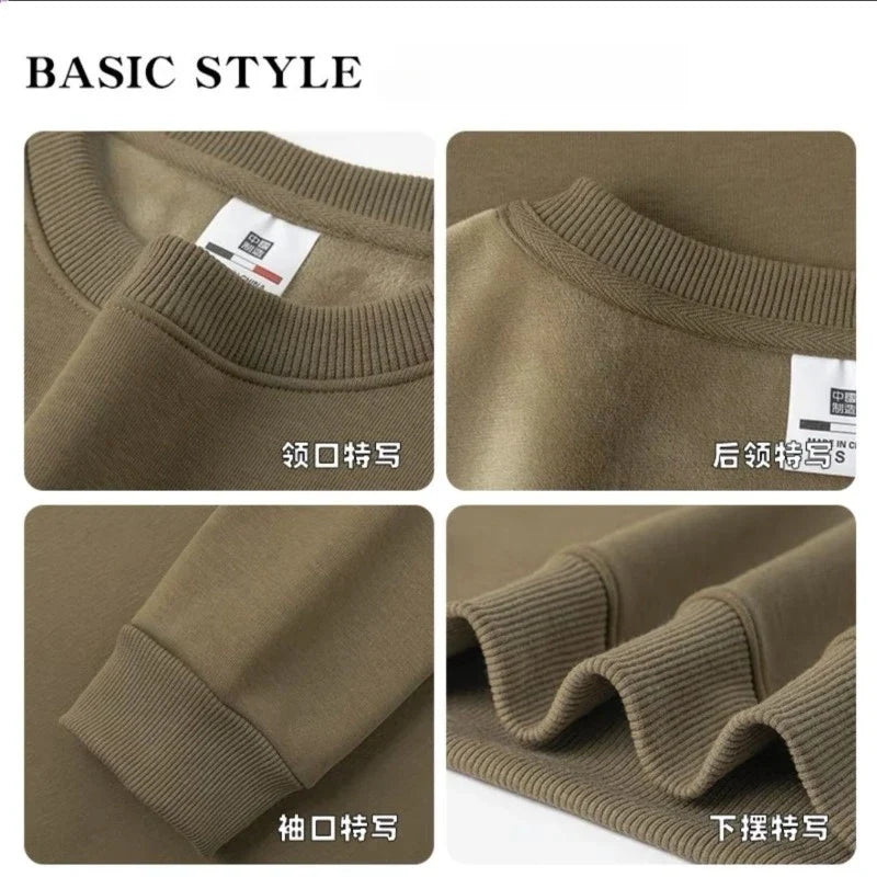 Unisex Langarm Sweatshirt Rundhalsausschnitt mit Rippbündchen warm gefüttert