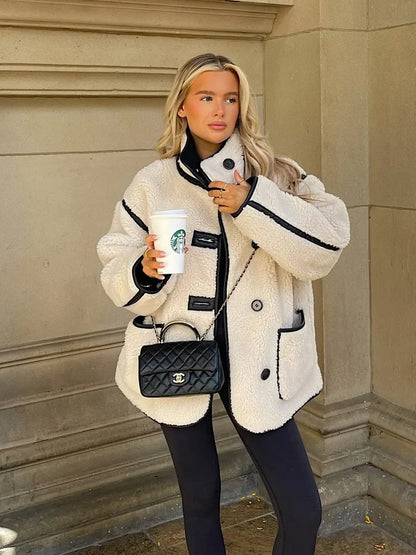 Damen Teddy Oversize Mantel – Modischer Wintermantel im Streetstyle für Alltag und Freizeit