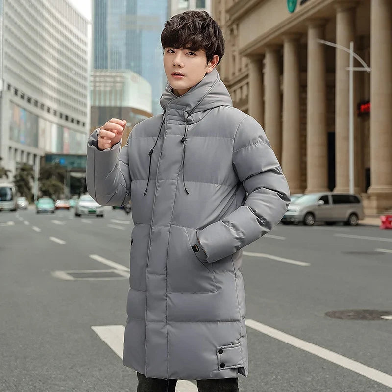 Herren Langer Steppmantel mit Kapuze – Warm Gefütterter Winterparka mit Taschen