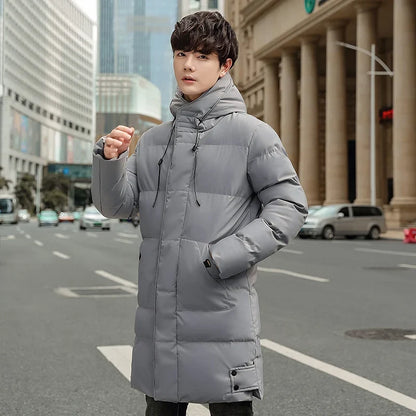 Herren Langer Steppmantel mit Kapuze – Warm Gefütterter Winterparka mit Taschen