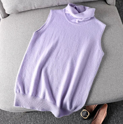 Damen Rollkragen Weste Ärmellos Strickpullover Unifarben