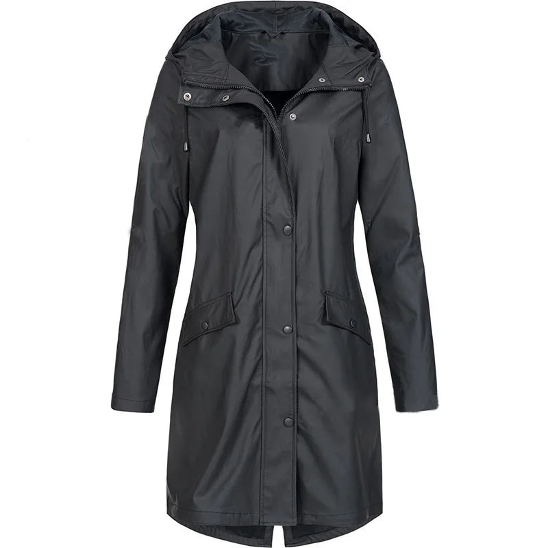 Damen Regenjacke mit Kapuze, olivgrün, Langarm