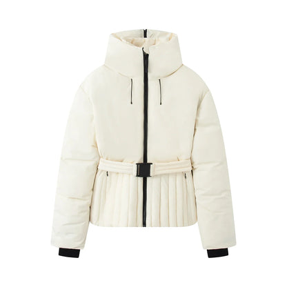 Damen Steppjacke mit Gürtel & Stehkragen, Kurz geschnitten