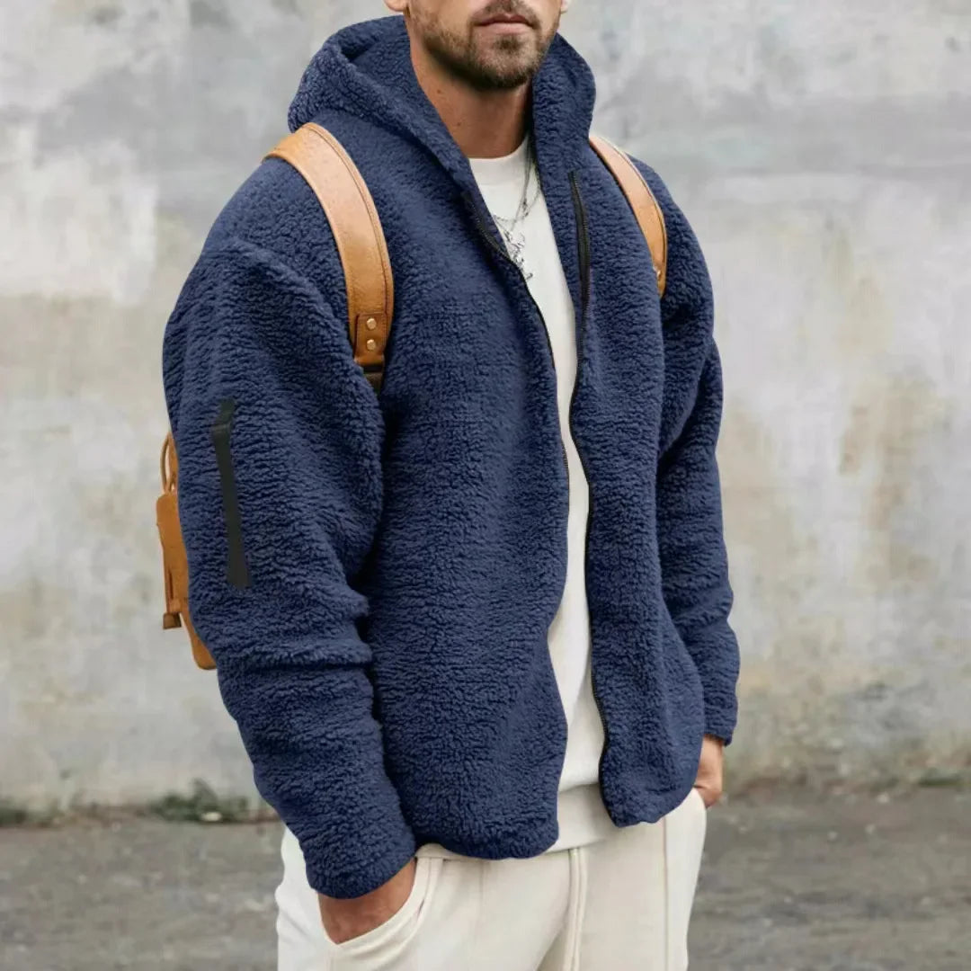 Teddyfleece Kapuzenjacke mit Reißverschluss für Herren