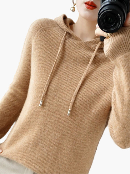Damen Strickpullover Kapuzenpullover mit Kordelzug – Stilvoller Alltags-Hoodie für Herbst & Winter