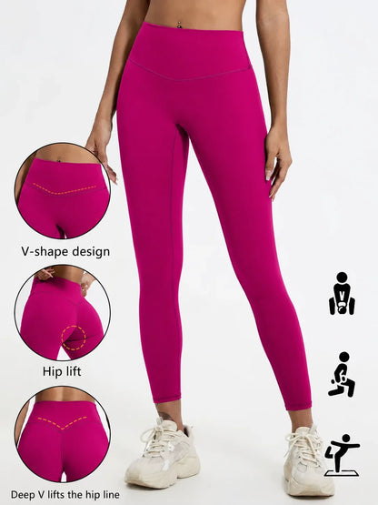 Damen Sport Leggings Hochbund V-Design Bauchkontrolle Yoga Fitness Hose