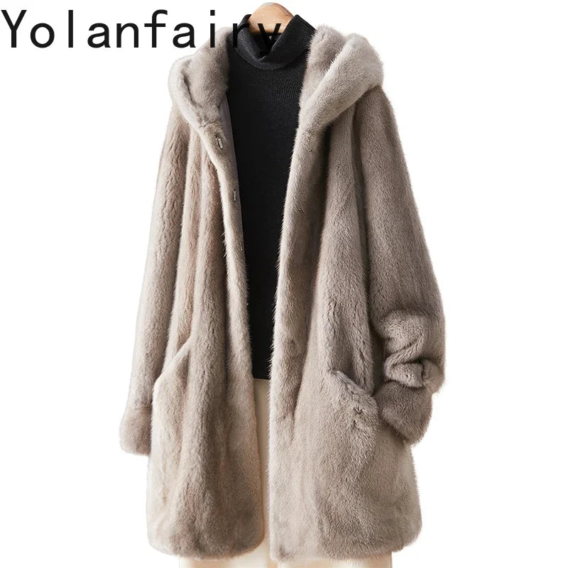 Damen Kapuzenjacke Lang Kunstfell Teddyfell Grau-Beige