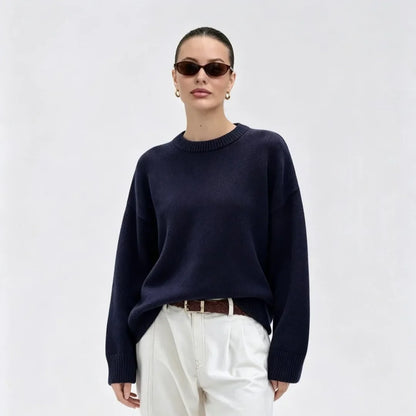 Damen Oversize Rundhals Pullover Langarm Basic Strickpullover