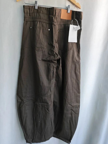 Weite Baggy Hose für Damen in Dunkelgrau/Braun mit geradem Bein