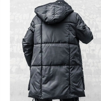 Unisex Winterjacke Schwarz mit Asymmetrischem Reißverschluss und Kapuze