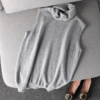 Damen Rollkragen Weste Ärmellos Strickpullover Unifarben