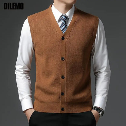 Herren Cardigan Weste V-Ausschnitt Knopfleiste Rippstrick Optik Einfarbig