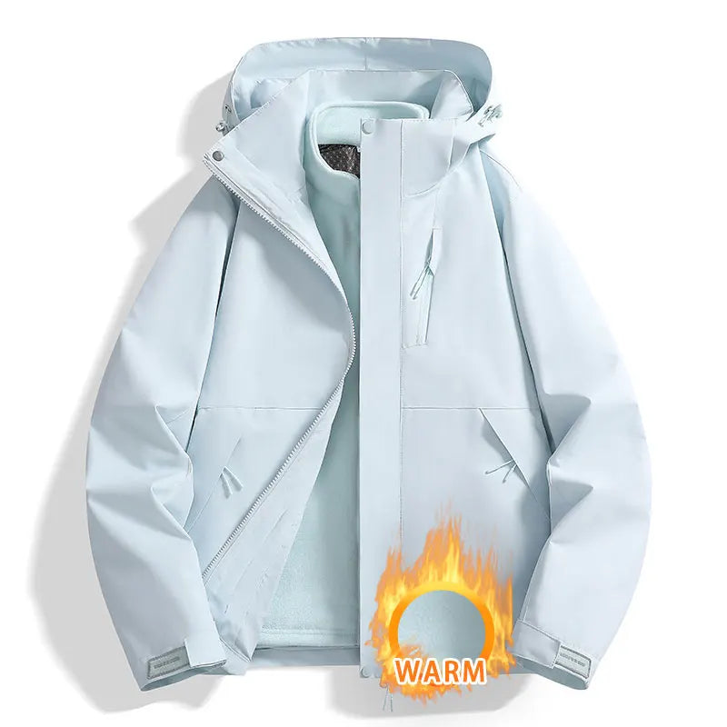 Unisex Outdoor Jacke mit Kapuze und Reißverschluss, warm gefüttert