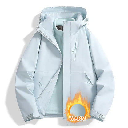 Unisex Outdoor Jacke mit Kapuze und Reißverschluss, warm gefüttert