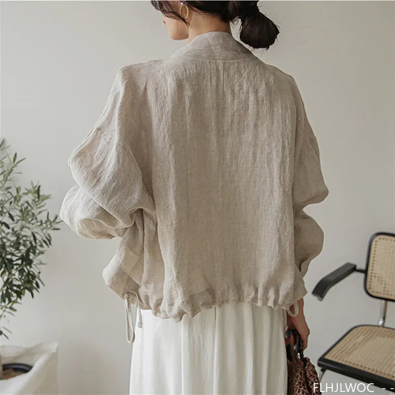 Damen Leichte Jacke Beige mit Stehkragen & aufgesetzten Taschen