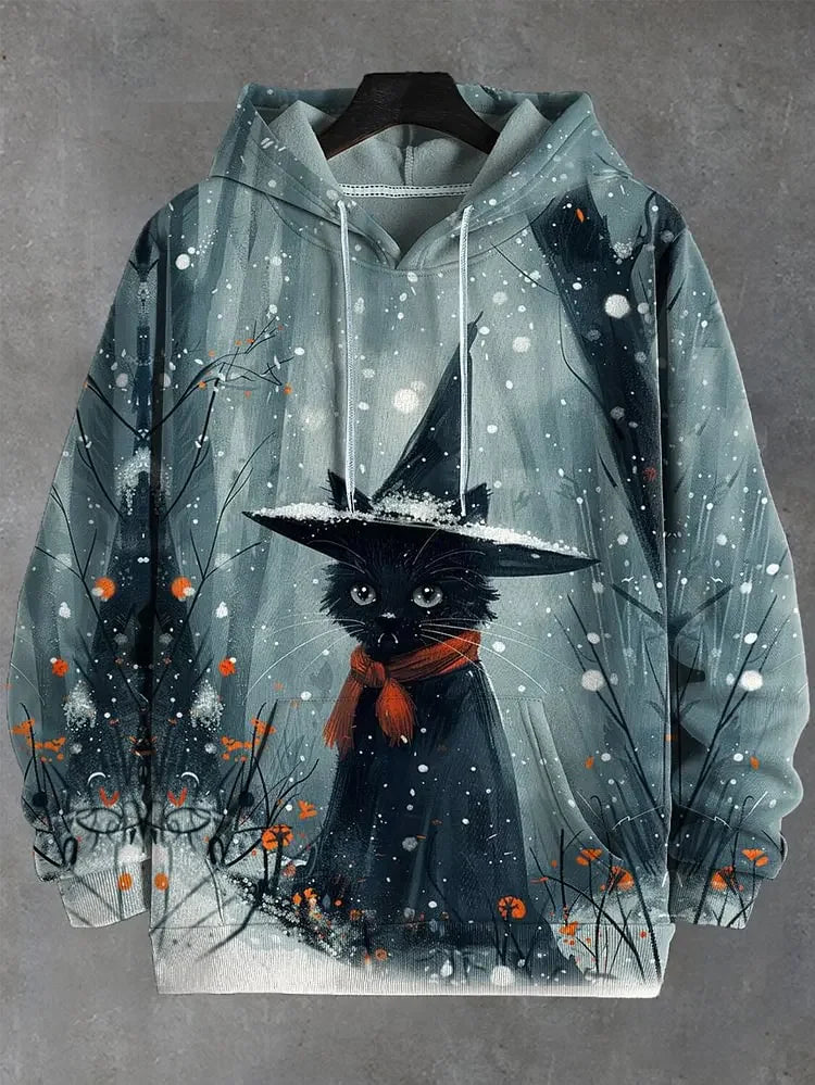 Hoodie mit Katzen-Print Kampfkunst-Motiv Beige Unisex Kapuzenpullover Kängurutasche