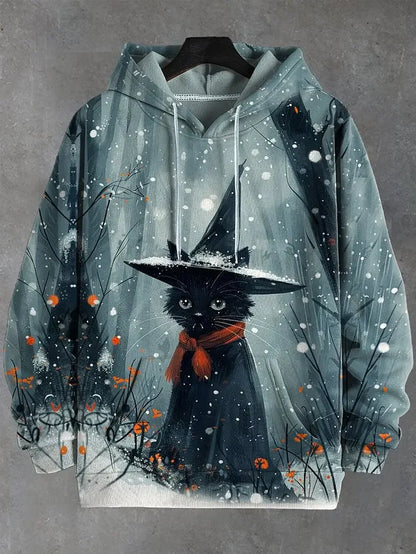 Hoodie mit Katzen-Print Kampfkunst-Motiv Beige Unisex Kapuzenpullover Kängurutasche