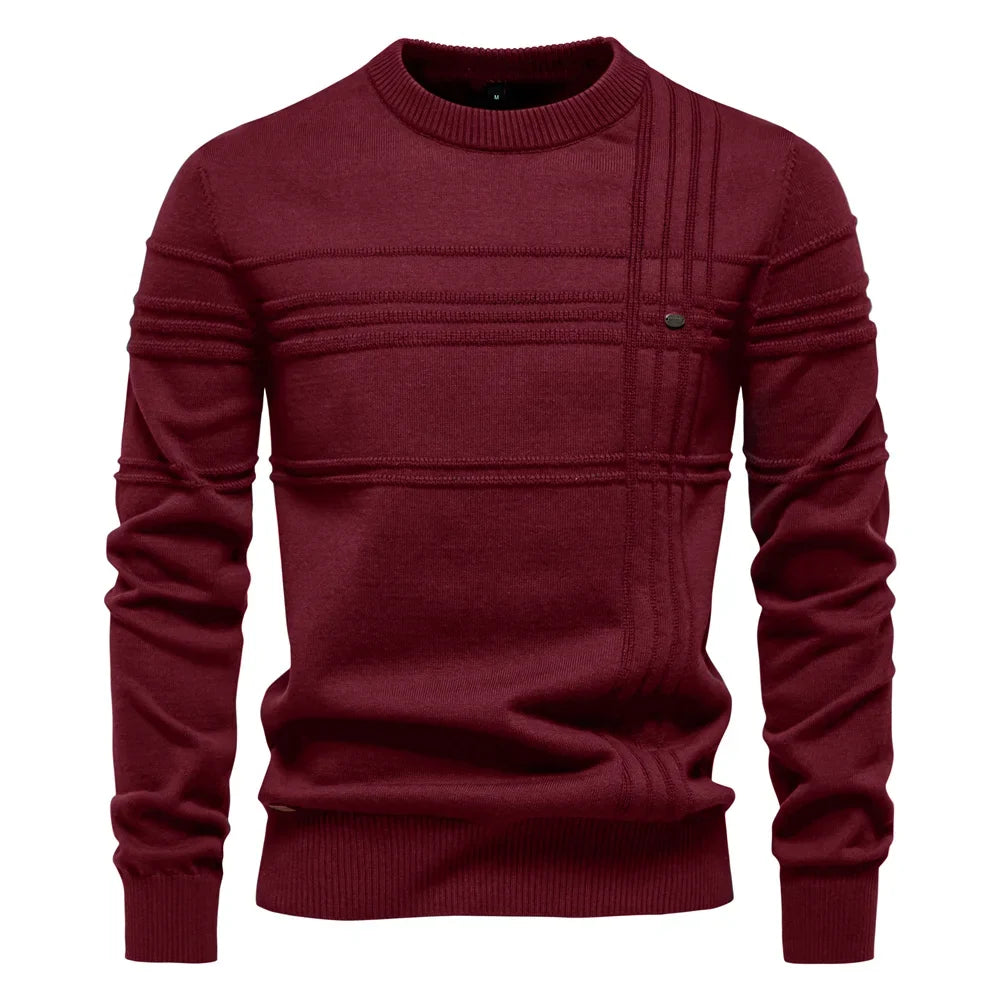 Herren Rundhals Pullover mit Strukturmuster und Knopfdetail