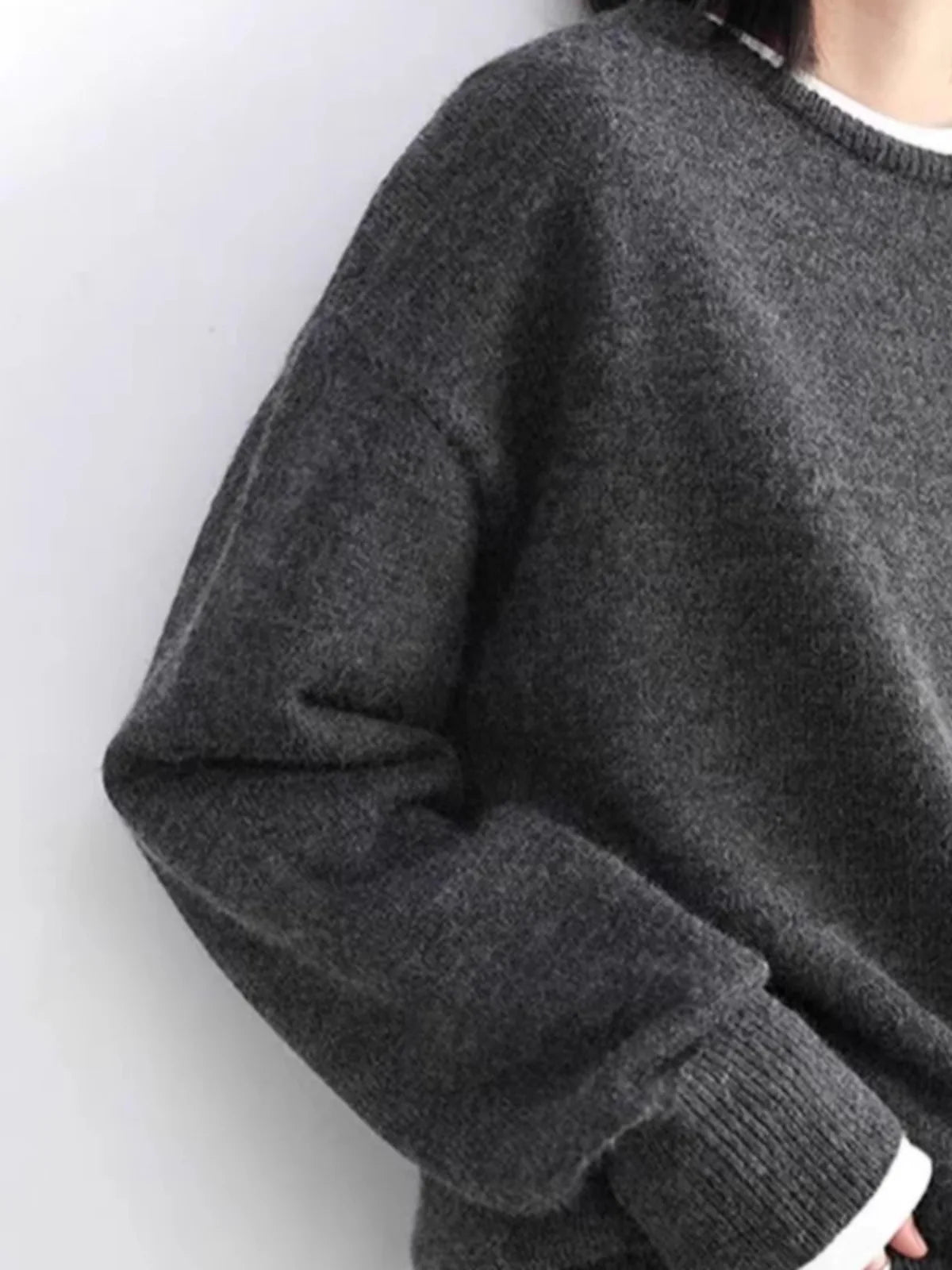 Damen Pullover Grau Rundhals Langarm Strick