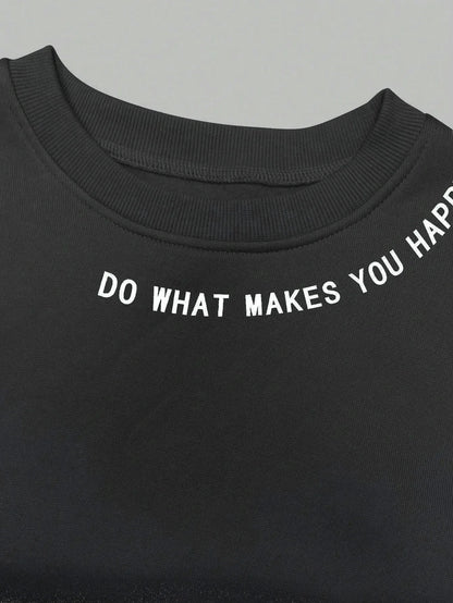 Damen Sweatshirt mit Spruch "DO WHAT MAKES YOU HAPPY!!" Rundhalsausschnitt Langarm