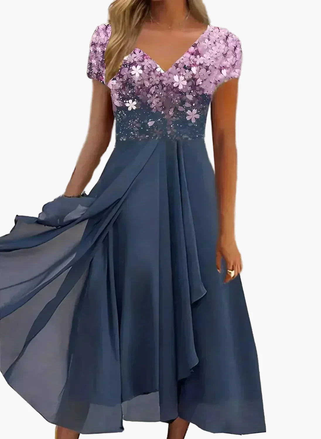 Damen Abendkleid mit floralem Akzent – Elegantes Maxikleid für besondere Anlässe